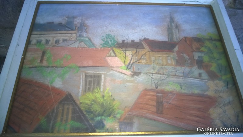 Szabó akv., Jjl.Háztatők c. His painting ü.Under the frame