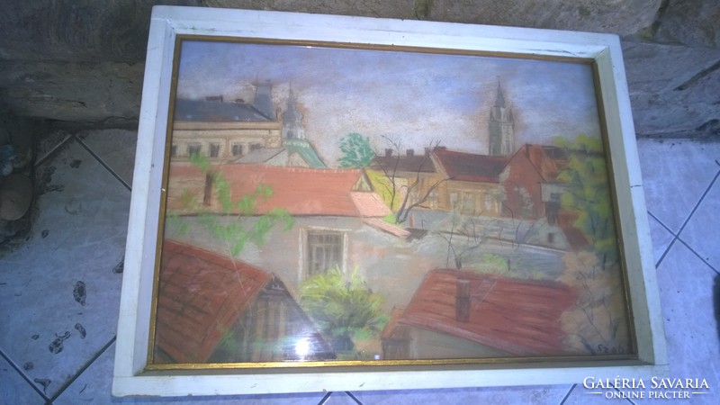 Szabó akv., Jjl.Háztatők c. His painting ü.Under the frame