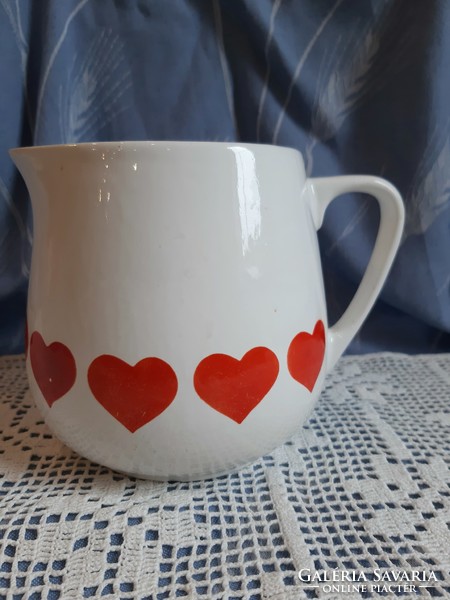 Kispest granite factory with retro spout / small jug with heart decoration