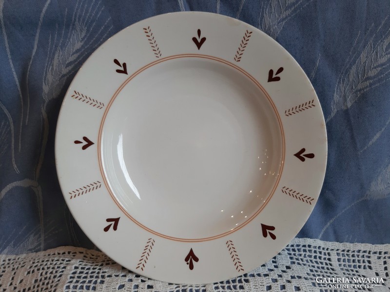 Kispest granite factory is a rare nostalgia deep plate with brown leaf motif