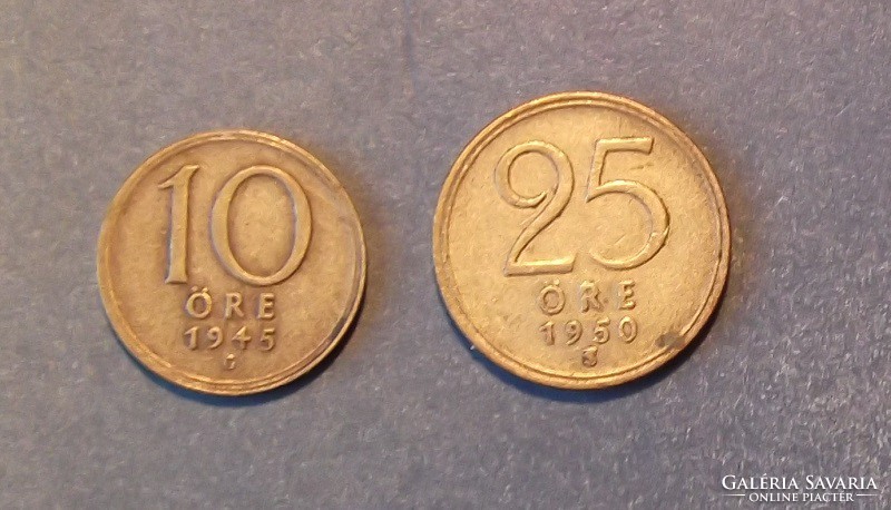 Svédország - 10 öre 1945 G - 25 öre 1950 TS