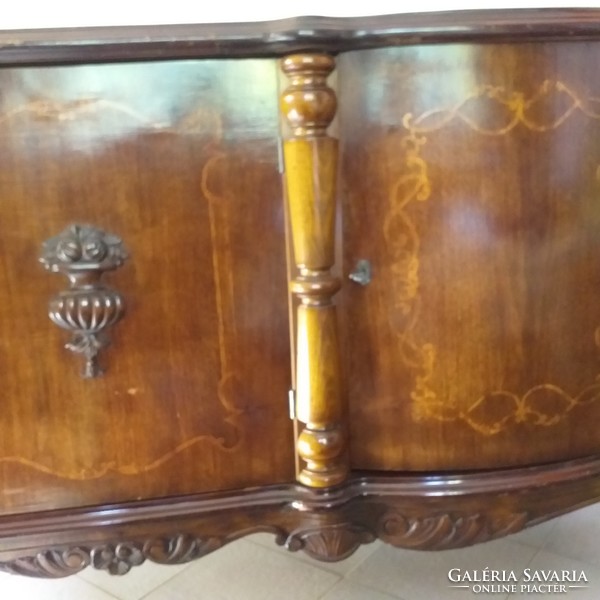 Old inlaid polished drawer serving cabinet with chest of drawers.