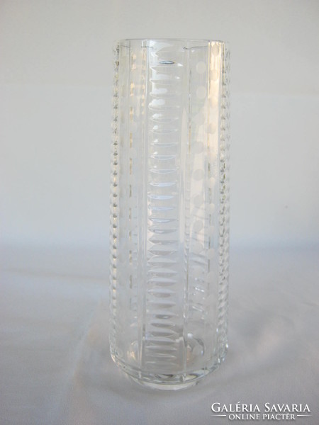 Retro ... csíkos-pöttyös csiszolt üveg váza