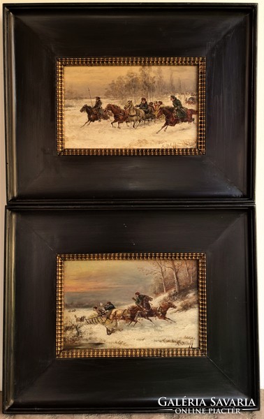 Russian painter Orloff, antique paintings in pairs with 2 original guarantees from around 1880 !!
