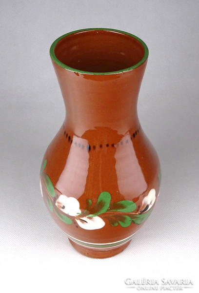 1G460 Régi barna mázas kerámia váza 21 cm
