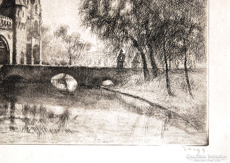 Lajos Nargor Varga (1895-1978): city park, voivodship castle - original etching