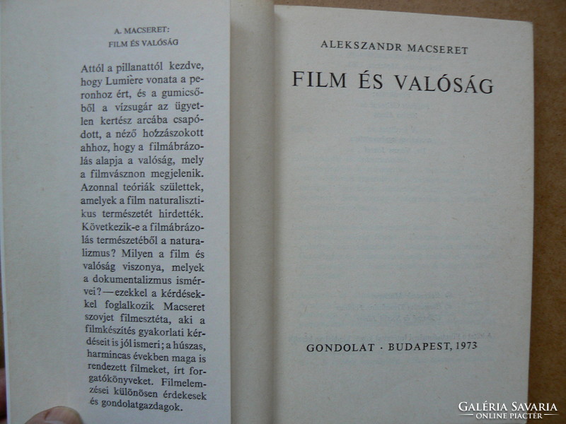 Film and reality, a. Macseret 1973, book in good condition