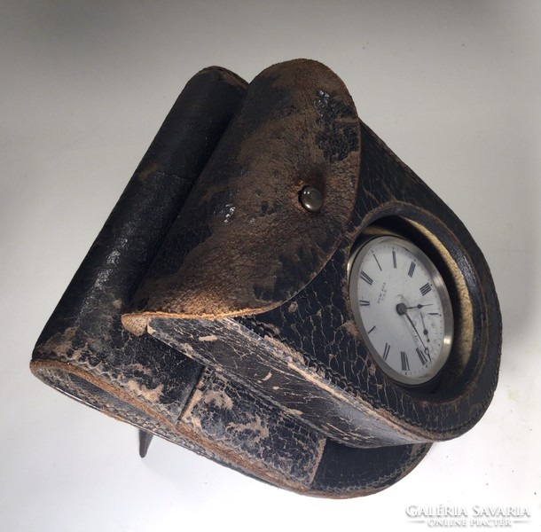 Vh. 2. Military leather clock case./ Ww 2 original leather clock case.
