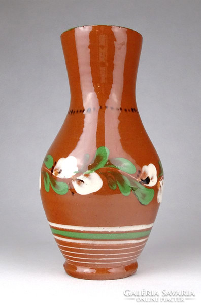 1G460 Régi barna mázas kerámia váza 21 cm