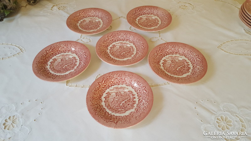 English, faience eit scene with saucer 6 pcs.