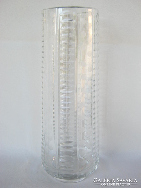 Retro ... csíkos-pöttyös csiszolt üveg váza