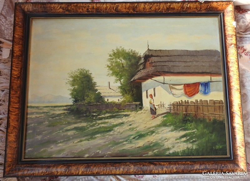 Village life picture - oil / canvas painting