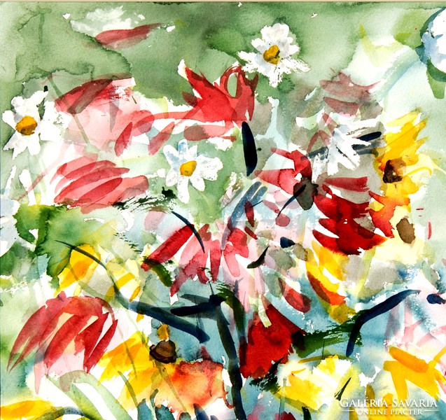 Expressive flower still life, 1997 - watercolor, framed