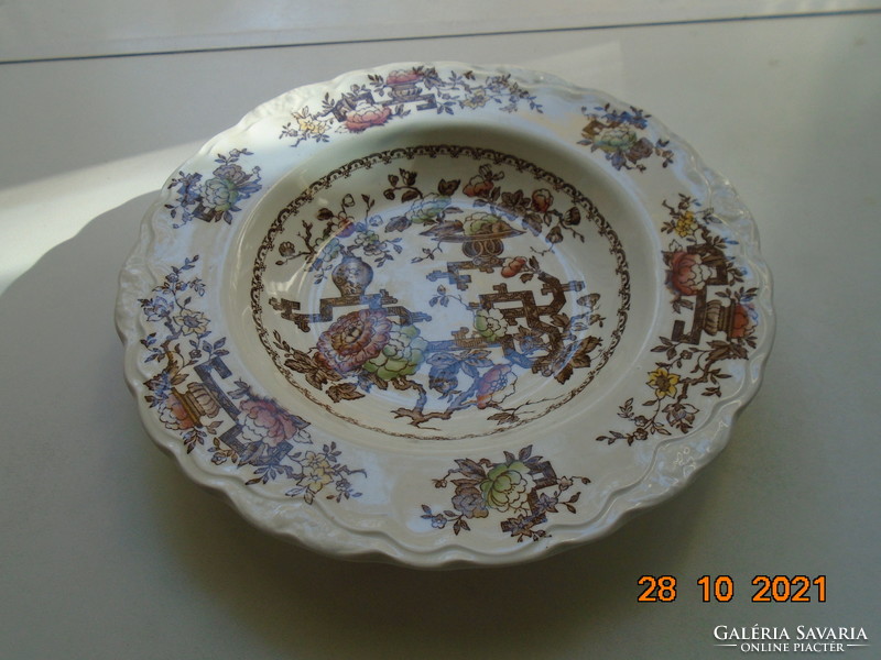 Antik CROWN DUCAL angol porcelán tányér kínaizáló FORMOSA mintákkal, dombor gyümölcs mintákkal,