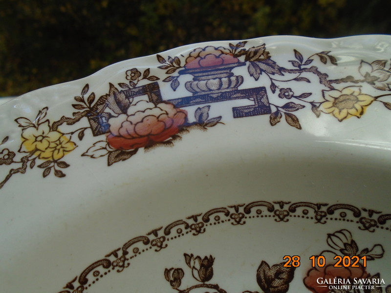 Antik CROWN DUCAL angol porcelán tányér színes kínaizáló FORMOSA mintával, dombor gyümölcs mintával
