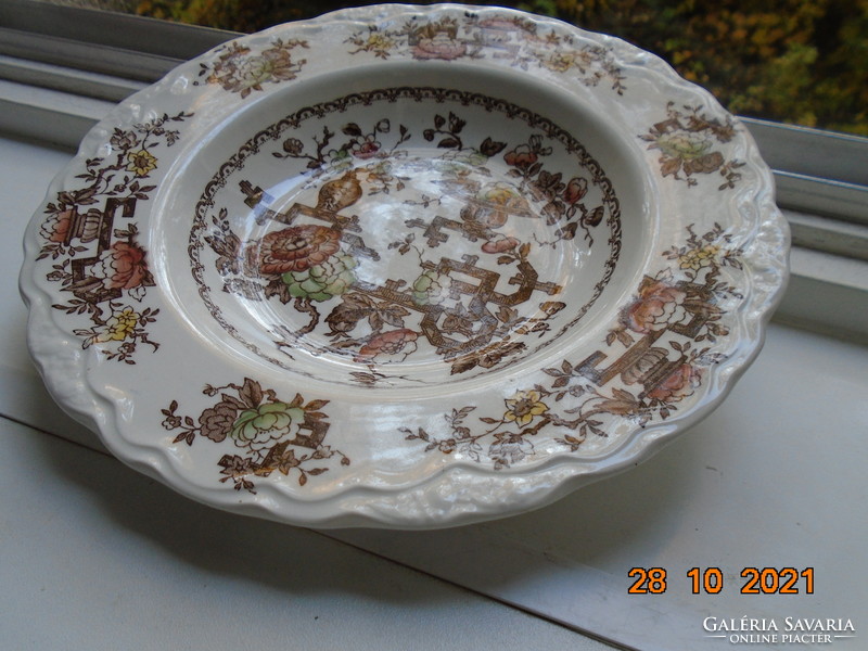 Antik CROWN DUCAL angol porcelán tányér kínaizáló FORMOSA mintákkal, dombor gyümölcs mintákkal,