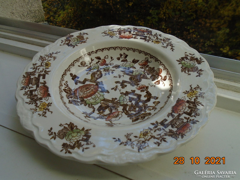 Antique crown ducal English porcelain plate with Chinese formosa pattern, convex fruit patterns,