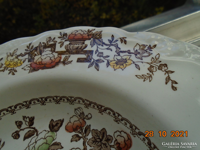 CROWN DUCAL angol porcelán tányár Kínai váza és virág mintákkal, dombor gyümölcs mintákkal