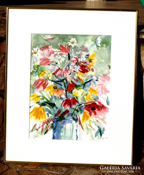 Expresszív virágcsendélet, 1997 - akvarell, keretezve