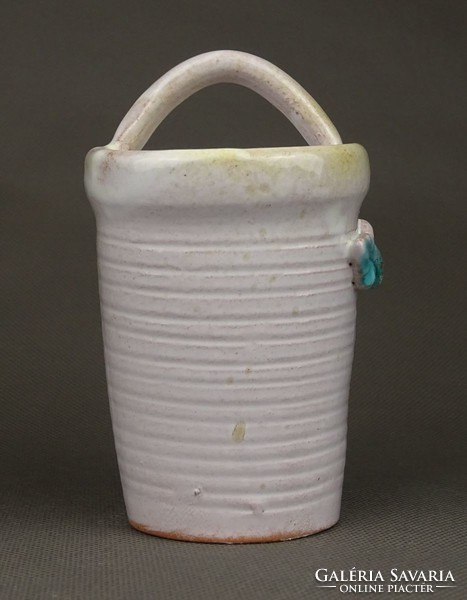 1G467 old porcelain basket decorated with leaves and shells 11 cm