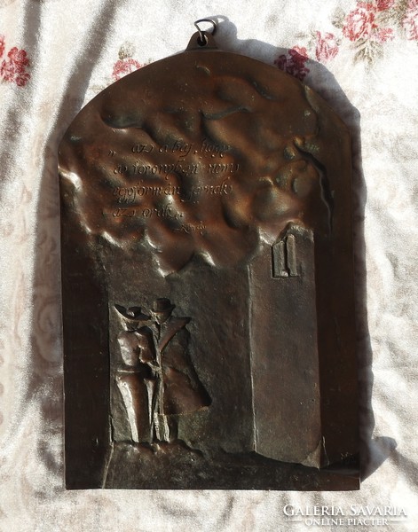 Krudy quoted and scene - marked má - bronze relief - mural small sculpture