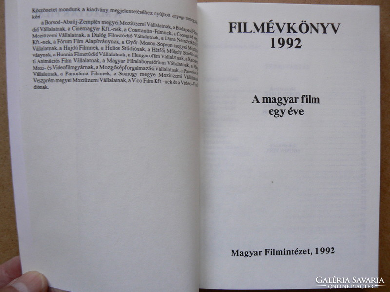 FILMÉVKÖNYV 1992, A MAGYAR FILM EGY ÉVE, KÖNYV KIVÁLÓ ÁLLAPOTBAN