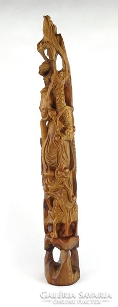 1G389 Nagyméretű keleti fafaragvány sárkányos fafaragás 59.5 cm