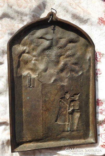 Krudy idézetes és jelenetes - jelzett MÁ - bronz dombormű - falikép kisplasztika