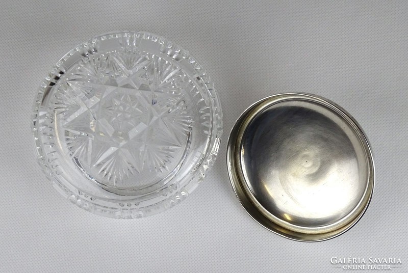 1G394 old silver lid crystal bonbonier