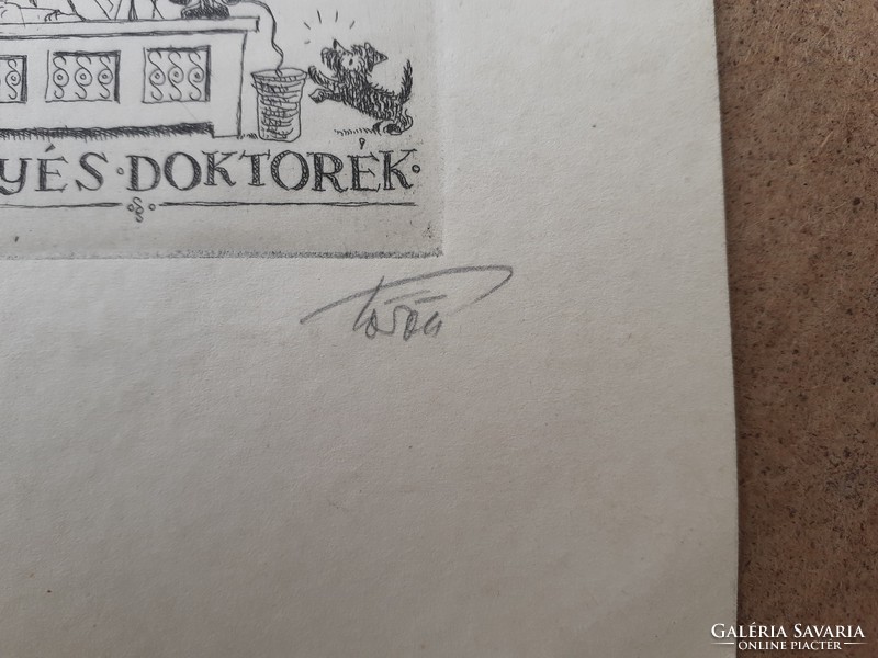 János Török: invitation with original old etching