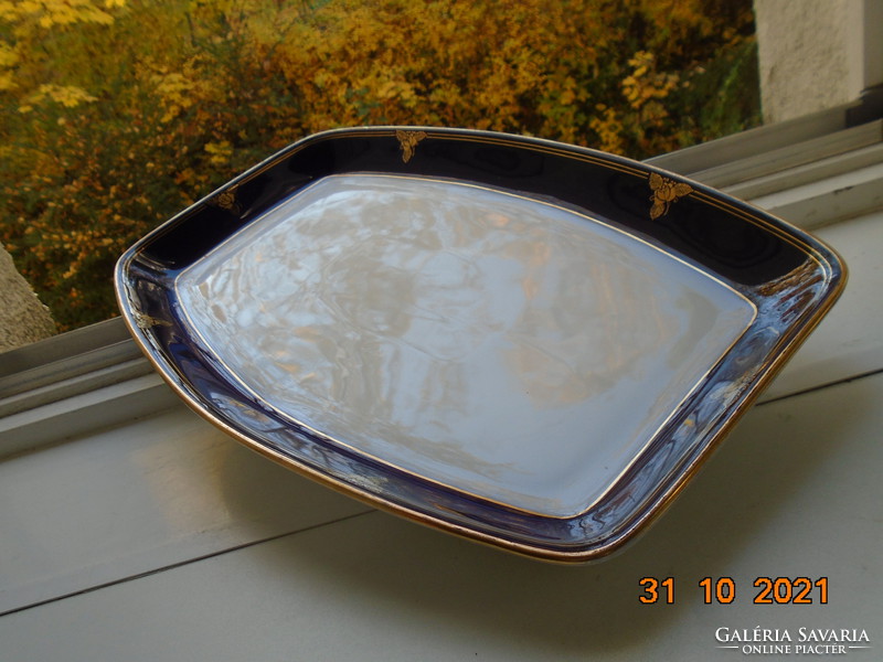 1938 Hand painted cobalt gold rose pattern schlaggenwald large heavy bowl