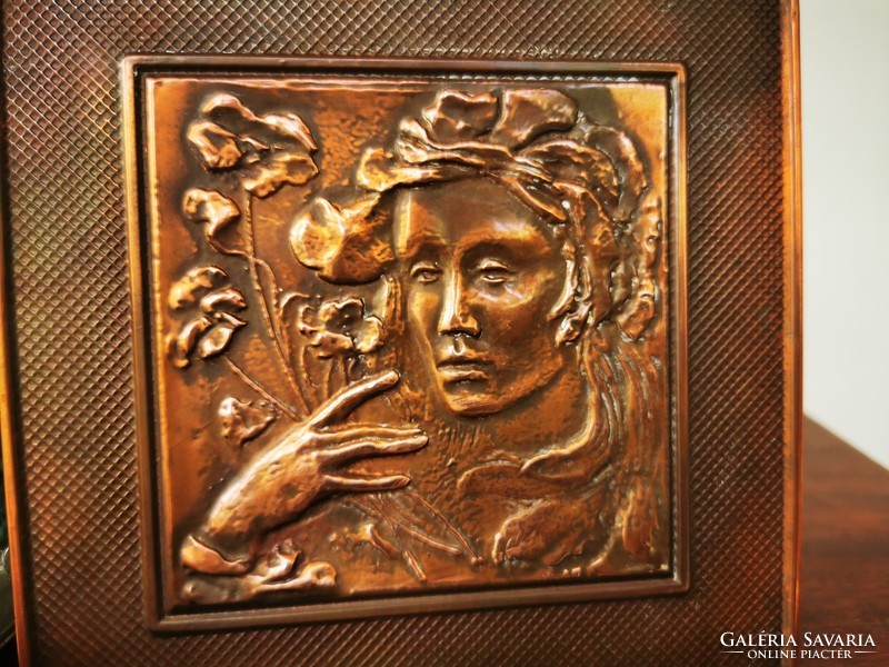 Girl with flowers, copper mural