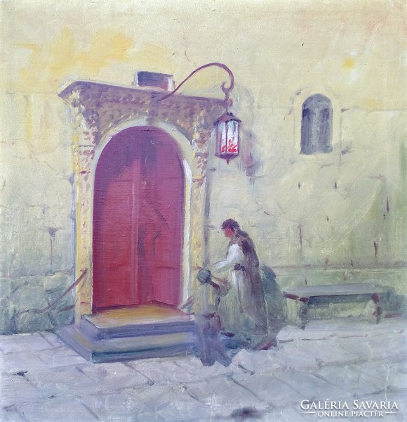 Painting, imre oppel, in front of the monastery gate, 1962