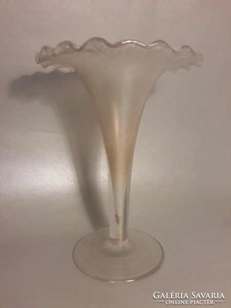 MOST MEGÉRI NAGYON! ERWIN EISCH irizáló üveg kehely forma váza tölcsér váza