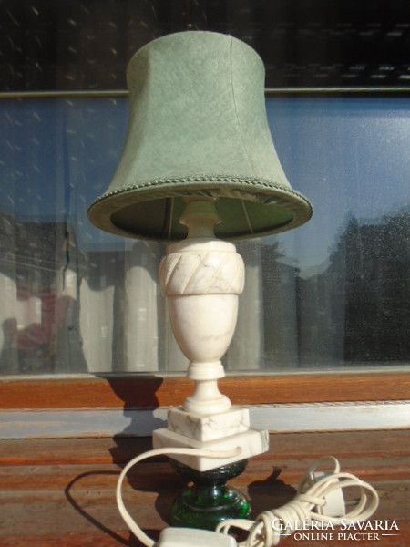 Beautiful elegant alabaster (marble) table lamp works perfectly. Nice cover! Antique but almost new and