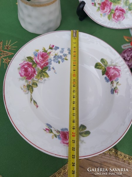 Gyönyörű virágos lapos + mély  tányérok tányér  porcelán  rózsás virágos Gyűjtői darab