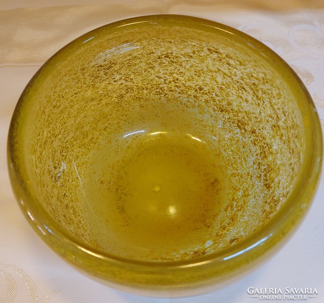 Large heavy yellow craft blown Murano glass bowl round bowl