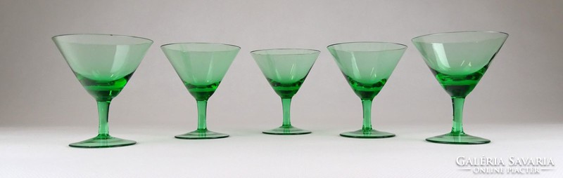 1G519 Art deco zöld talpas üveg likőrös pohár 5 darab