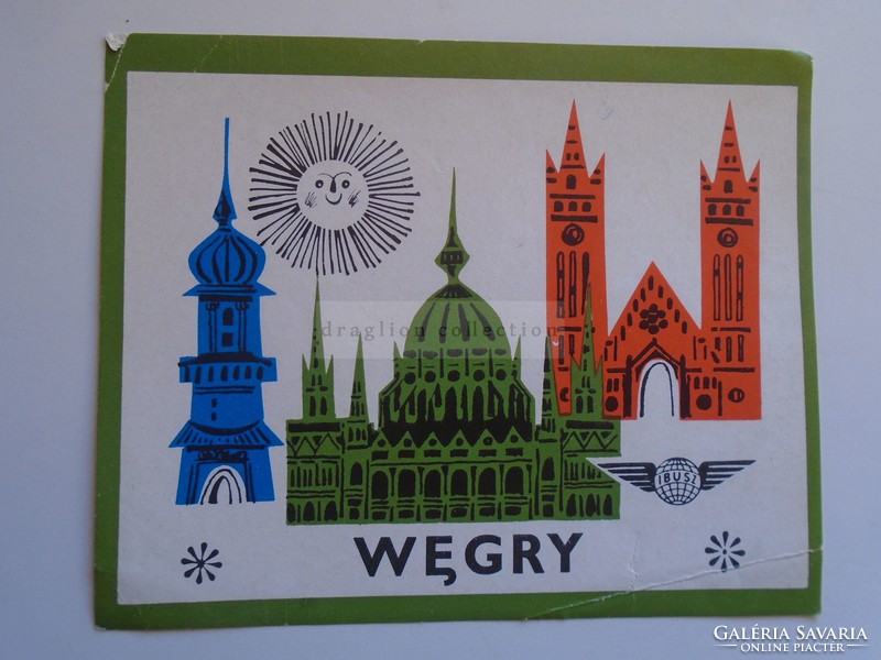 D185423 old suitcase label with polish inscription '' wegry '' (Hungary) ibusz