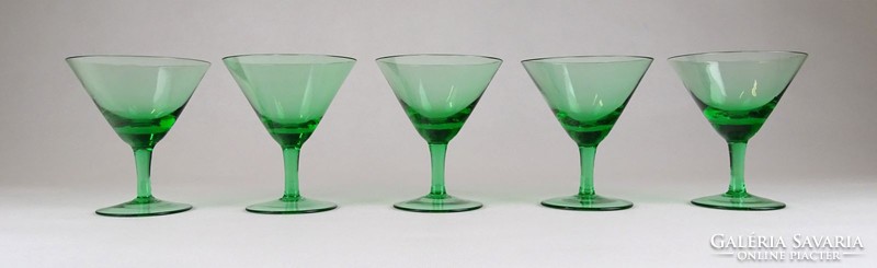 1G519 Art deco zöld talpas üveg likőrös pohár 5 darab