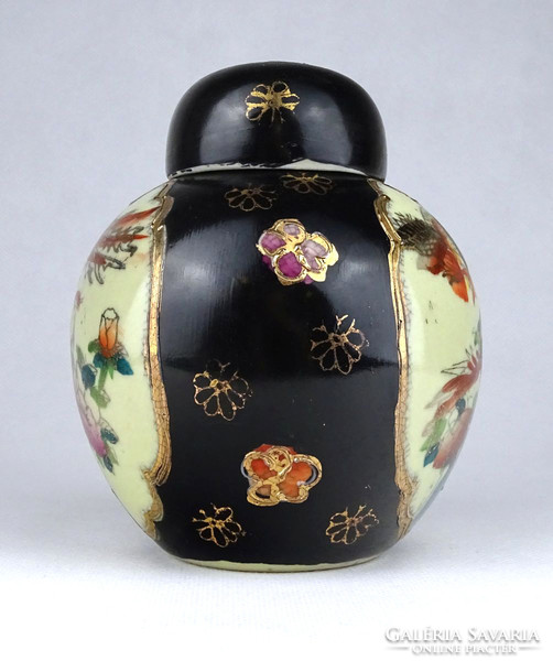 1G524 old oriental black porcelain tomato bird tea grass holder