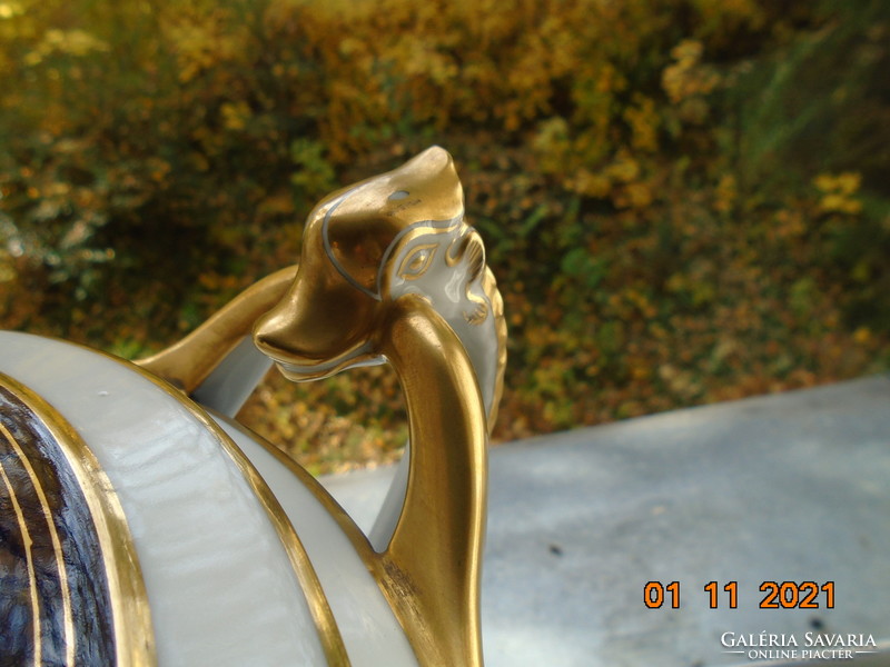 Grandiózus Empire kobalt arany kézzel festett tálaló kígyó fej fogóval,dombor babérkoszorúval