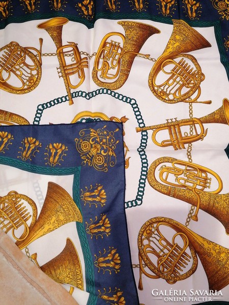 Old shawl, scarf with wind instruments (713)