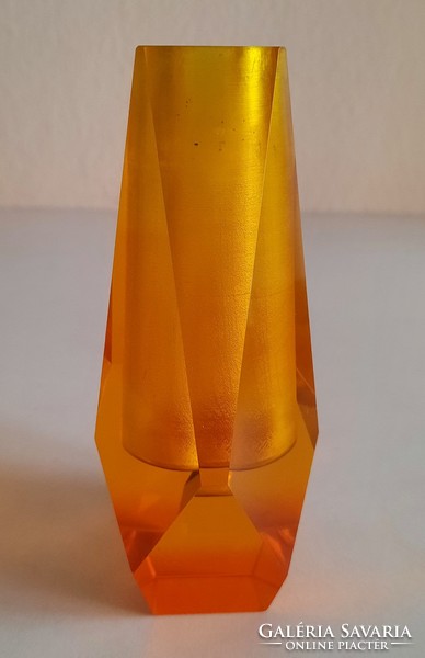 Murano crystal polished glass candle holder, orange