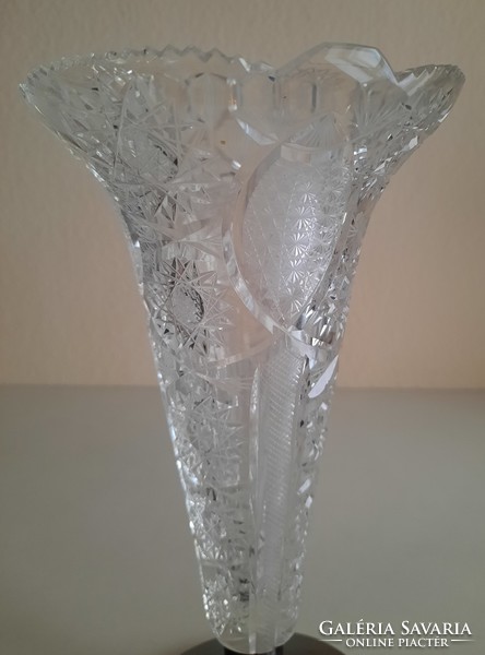 Retro kristályváza alpakka talppal, üveg váza