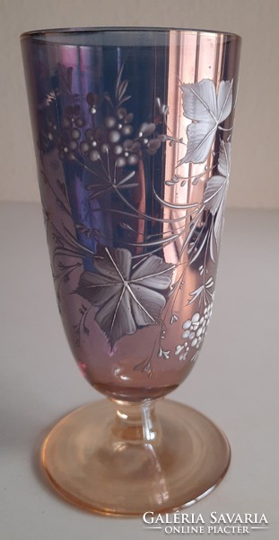 Antique goblet with decorative base, decorative glass, iridescent, enamel painted decoration