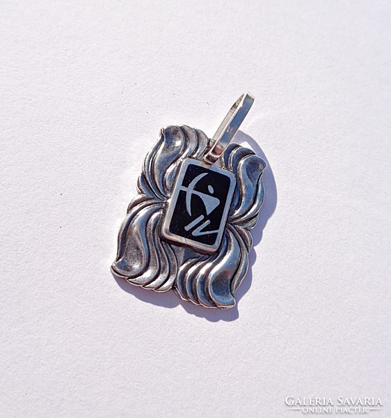 Enamel Soviet silver pendant