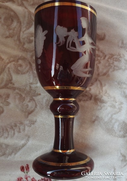 Antique Purple Pickled Erotic Scene with Biedermeier Cup - Hand Polished Glass Cup