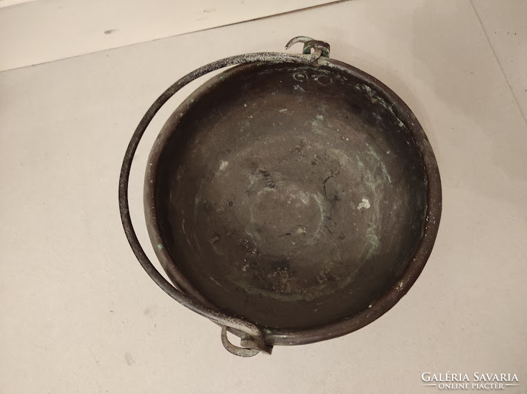 Antique Large Copper Red Copper Kitchen Cauldron Pot Pot with Iron Handles Tin Traces Inside