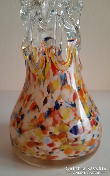Retro cseh fújt üveg váza, áttört dísszel